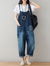 Dungarees cotton denim ripped jeans floral vintage retro style overall