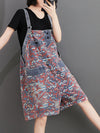 Dungarees cotton denim, vintage retro style overall, double side pocket, printed
