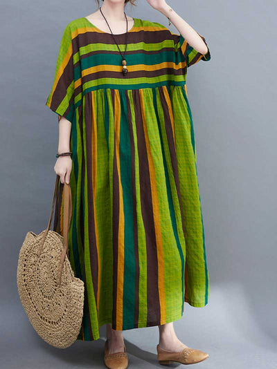 Striped Cotton  A-Line Dress