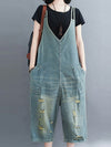 Dungarees, cotton denim, Ripped, vintage, retro style overall, Romper, Double Side Pockets