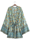 Evatrends cotton gown robe printed kimonos, Outerwear, Cotton, Nightwear, Short kimono, Board Sleeves, loose fitting, Printed, Floral, Belted