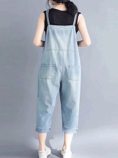 Dungarees cotton denim ripped jeans floral vintage retro style overall