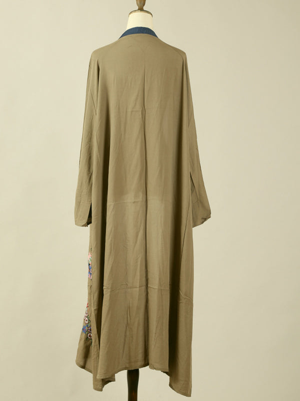 Evatrends cotton gown robe printed kimonos, Outerwear, Cotton, Nightwear, long kimono, Kimono Broad sleeves, loose fitting, Flower Embroidered