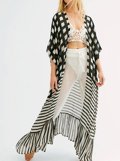 Evatrends cotton gown robe printed kimonos, Outerwear, chiffon, Nightwear, long kimono, Board Sleeves, loose fitting, printed, Belted