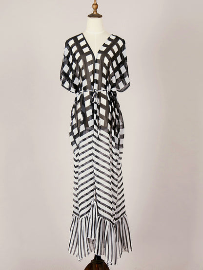 Evatrends cotton gown robe printed kimonos, Outerwear, chiffon, Nightwear, long kimono, Board Sleeves, loose fitting, printed, Belted