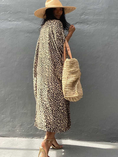 Evatrends cotton gown robe printed kimonos, Outerwear, Nightwear, Rayon, Board Sleeves, Different colors, Leopard print,