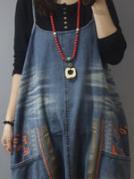 Dungarees cotton denim ripped jeans floral vintage retro style overall
