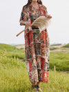 Abstract Print Cotton Half Sleeves Kaftan Dress