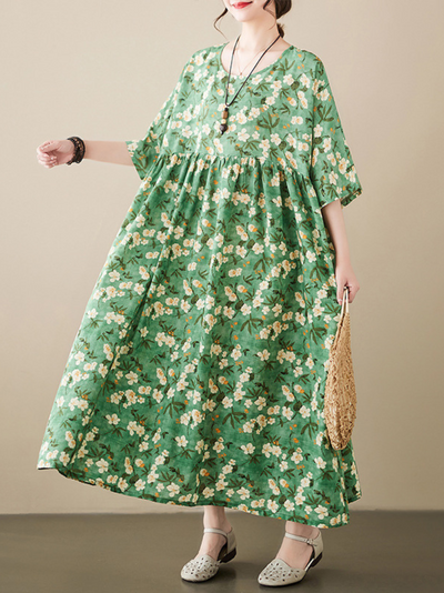 Women's Round Neck Smock Dress