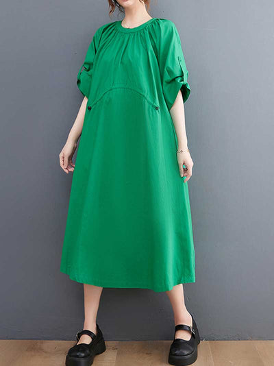 Evatrends Round-Neck Cotton Short Sleeve  A-Line  Dress