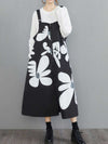 Cotton Floral Black Slope Midi Dress