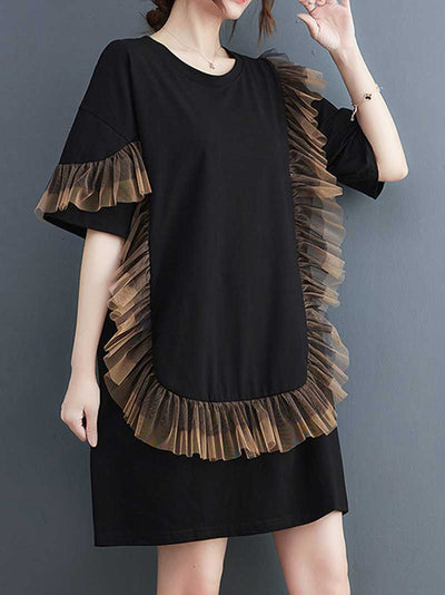Plain With Frill Style Midi Dress