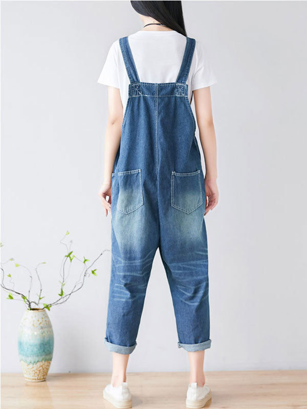 Dungarees cotton denim ripped jeans floral vintage retro style overall