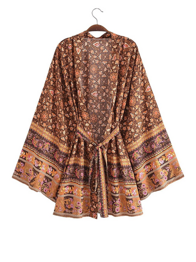 Women's brown Print Kimono