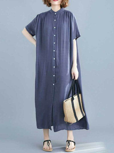 Evatrends Cotton Shirt dress, Short sleeves, Plain Dress, front buttons with open style, Shirt Dress, Different Color