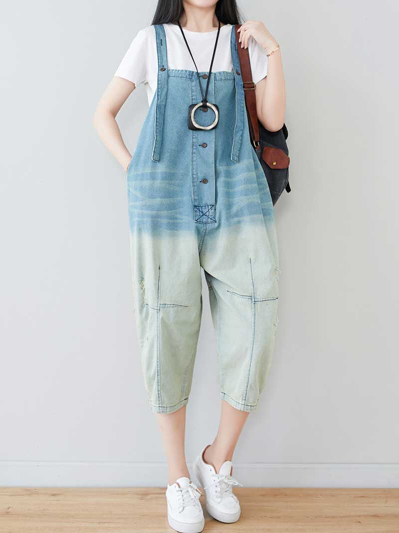 Dungarees cotton denim ripped jeans ,vintage retro style overall, Adjustable straps, Cropped pant