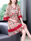 Women's Fashion Short A-Line Floral Print Casual Summer Loose Flowy Dress