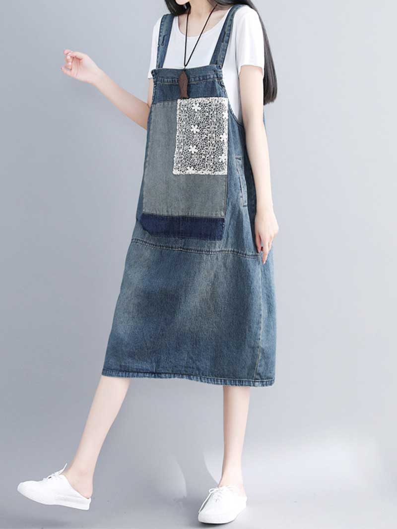 Blue Denim overall Midi Dress - Relaxed Everyday Fit | Eva Trends