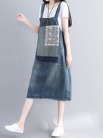 Blue Denim overall Midi Dress - Relaxed Everyday Fit | Eva Trends