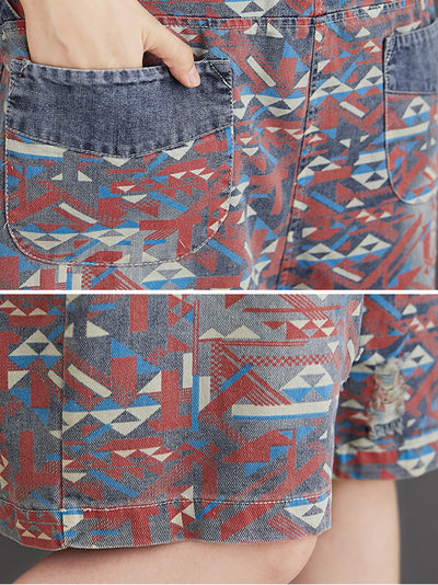 Dungarees cotton denim, vintage retro style overall, double side pocket, printed