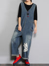 Dungarees cotton denim ripped jeans floral vintage retro style overall