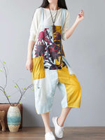 Colorblock Patch Cotton Overalls with Cropped Trousers