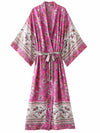 Evatrends cotton gown robe printed kimonos, Outerwear, Cotton, Nightwear, long kimono, Five-Point Sleeve, loose fitting, Plant Flower print