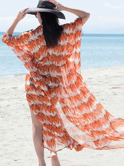 Evatrends cotton gown robe printed kimonos, Outerwear, polyester, Nightwear, long kimono, Board Sleeves, loose fitting, printed, Belted