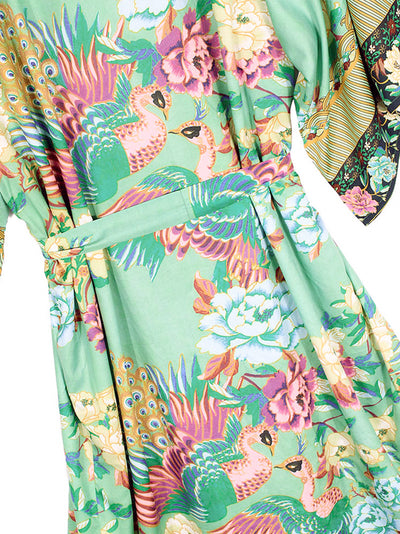 Enlighten Me Green Cotton Women Gown Kimono Duster Robe