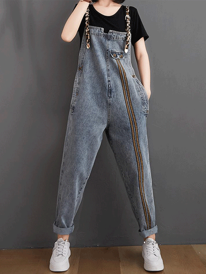 Dungarees, denim, vintage retro style overall, Back-Pocket, Non-Stretchable