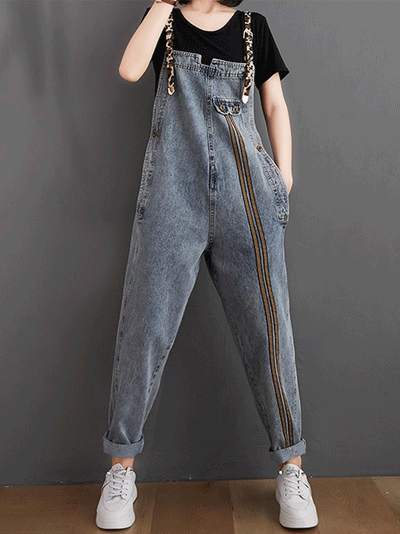 Dungarees, denim, vintage retro style overall, Back-Pocket, Non-Stretchable