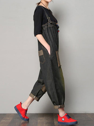 Dungarees, cotton denim, ripped jeans, vintage retro style, overall