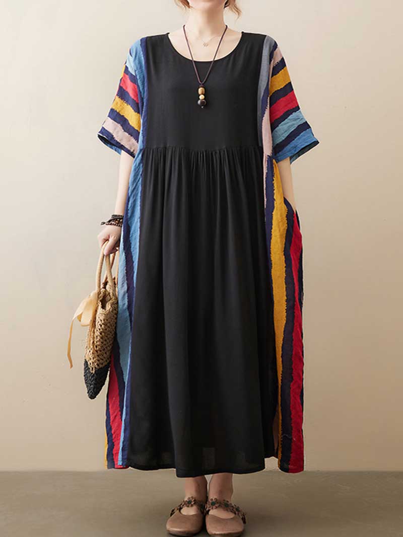 Vestido de cañas a rayas de chica retro