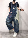 Dungarees cotton denim ripped jeans floral vintage retro style overall