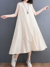 Plain Cotton Sleeveless Midi Dress
