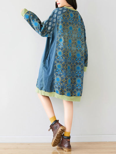 Crew Neck Printed Sweatshirt Dress