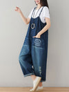 Dungarees cotton denim ripped jeans floral vintage retro style overall