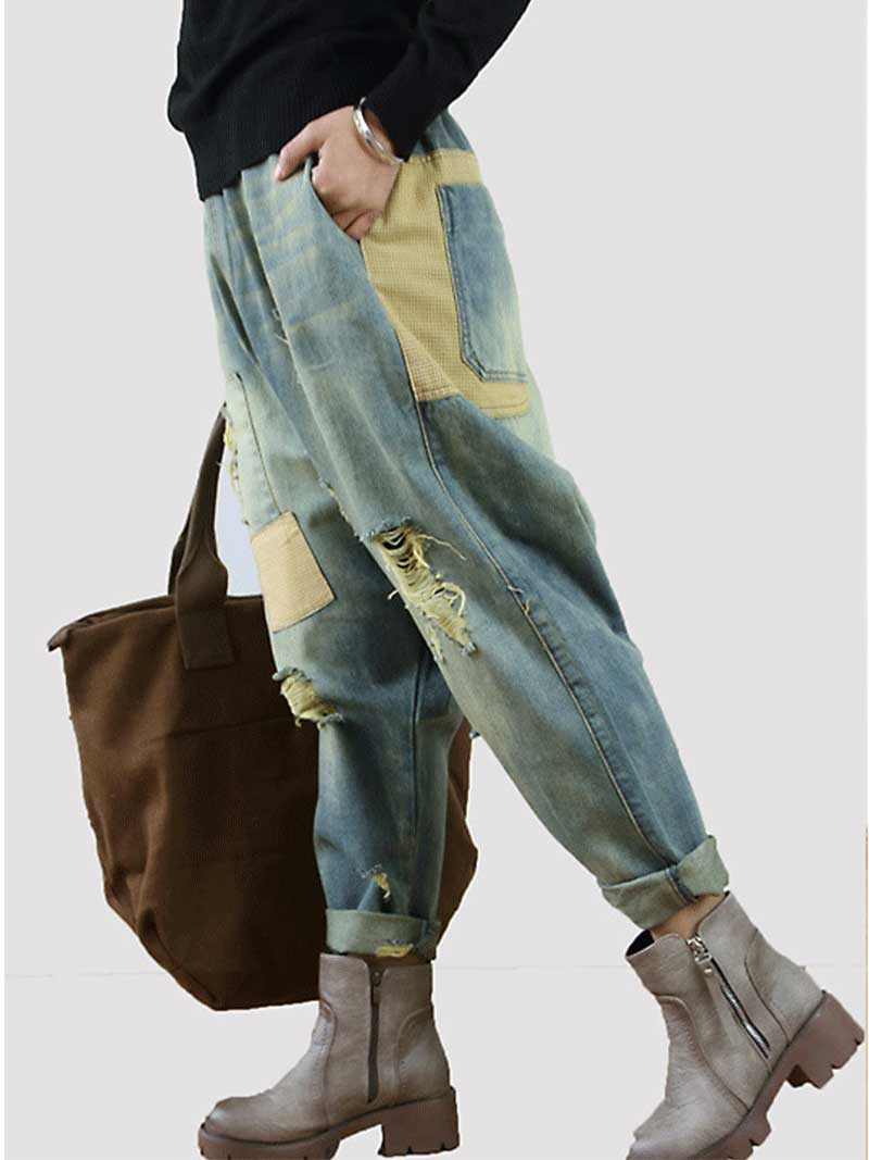 Stay Happy Patch Denim Baggy-Hose