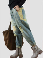 Stay Happy Patch Denim Baggy-Hose