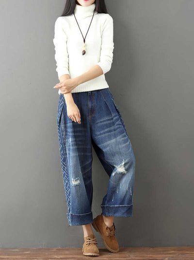 Evatrends Denim Pants, Bottom, Double side Pockets, Ripped, Patch pant, Side Printed, Trouser Pant