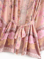Short Kimono Floral Print Pink Cotton Viscose Short Length Gown Kimono Duster Robe