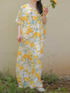 Cotton Yellow Color Floral Print Kaftan Dress