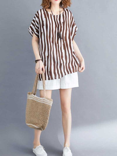 Evatrends Cotton Linen Top, Summer wear, Short sleeves, Stripped top, Round Neck, T-shirt Top, Wear With Jeans pant or Trouser