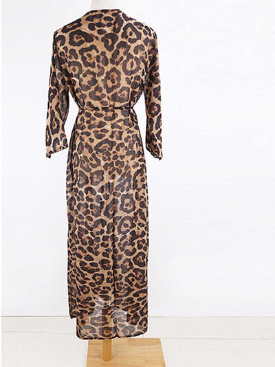 Evatrends cotton gown robe printed kimonos, Outerwear, Chiffon, Nightwear, long kimono, Board Sleeves, Different colors, loose fitting, Leopard print