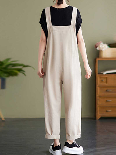 Plain Cotton Overalls High Waist Women's Dungaree