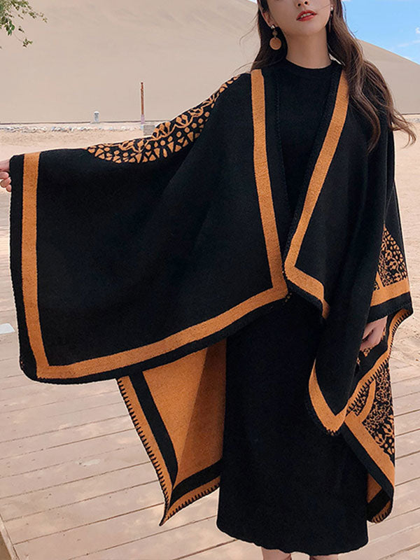 Black Ethnic Print Cloak Cardigan