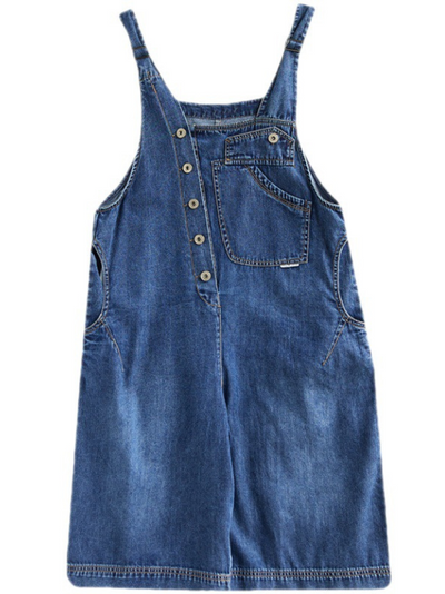 Womens Summer Dungarees Holiday Overalls Shorts Jeans Pockets Loose Casual Jumpsuit