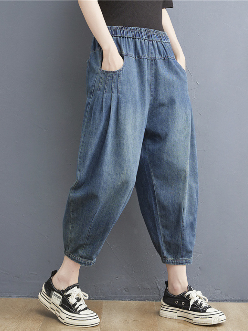 Women's summer elastic  waist thin loose denim casual pants