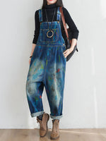 Dungarees cotton denim ripped jeans floral vintage retro style overall