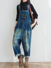 Dungarees cotton denim ripped jeans floral vintage retro style overall